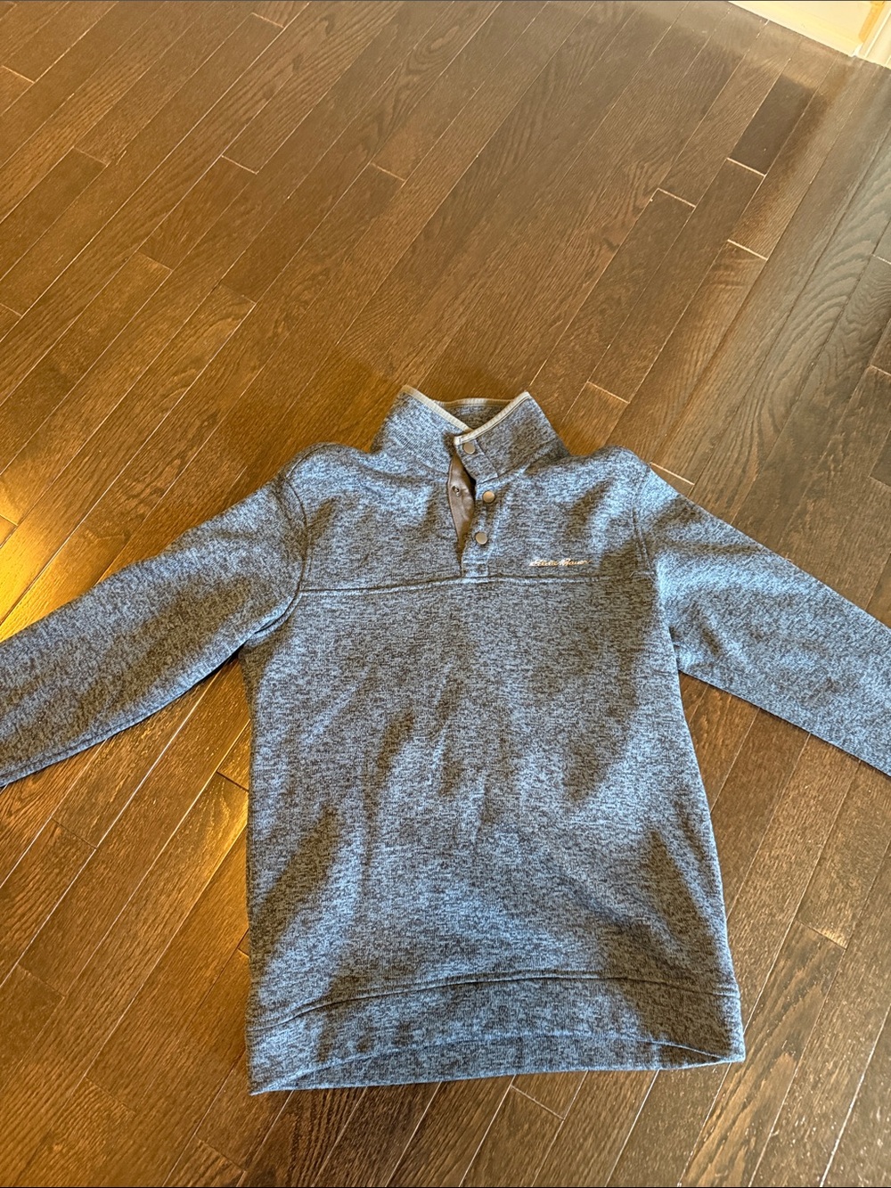 Men's Heathered Eddie Bauer Blue Quarter-Snap Pullover Sweater
